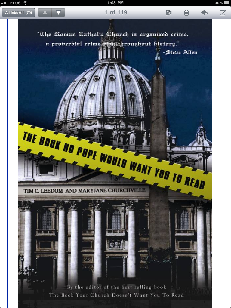 Best selling author Tim C. Leedom Announces his latest book The Book No Pope Would Want You to Read